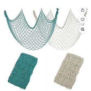 Teal and beige decorative fishing nets. New.